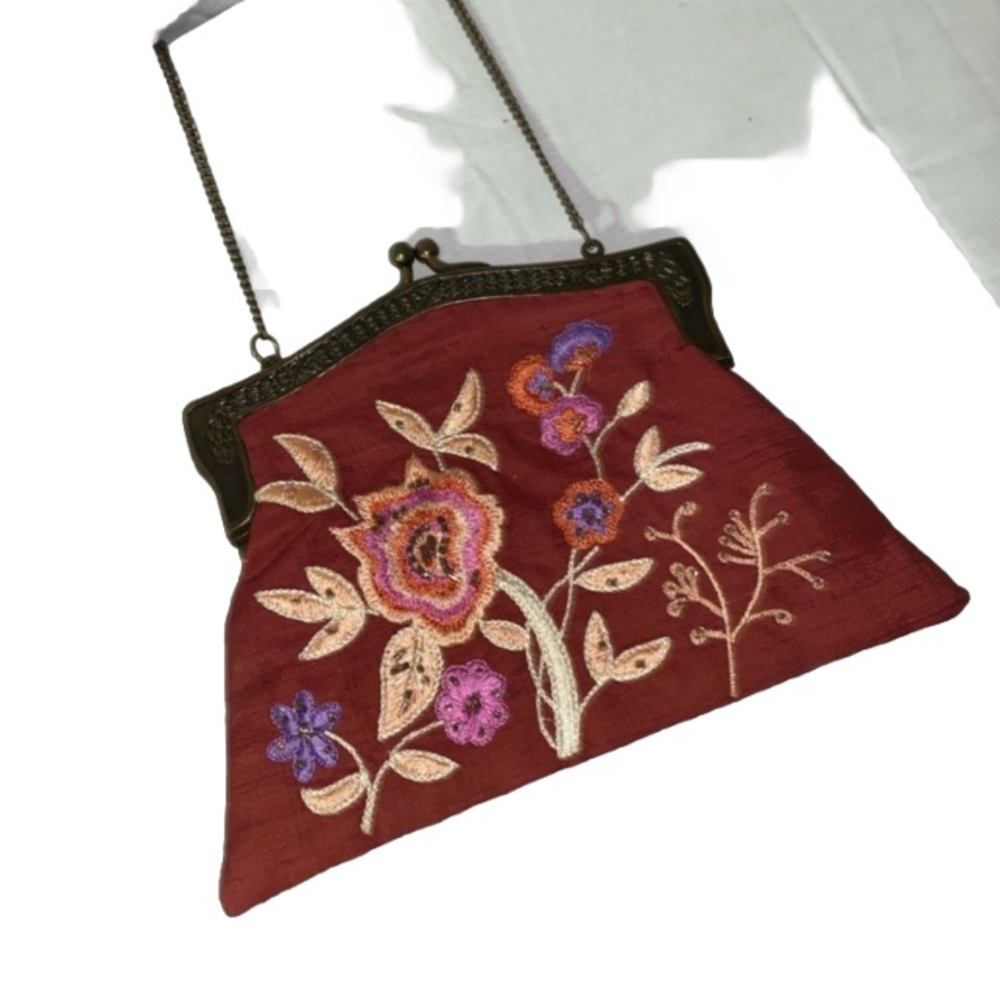Vintage Silk Embroidered Red Purse